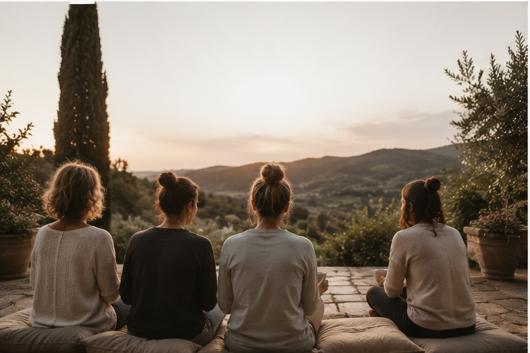 Meditación al atardecer frente al paisaje mediterráneo